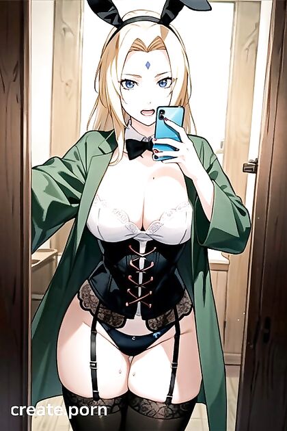 Tsunade in Bunny Costume Rides Dick with Nylon Stockings On