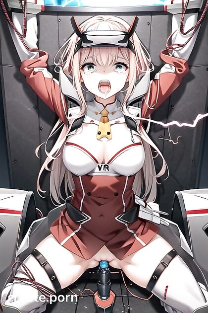 Zero Two in Robot Armor Pounds Her Pussy While Arms Stay Locked Together