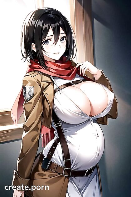 Pregnant Mikasa Ackerman from Attack on Titan in Hardcore Hentai Action