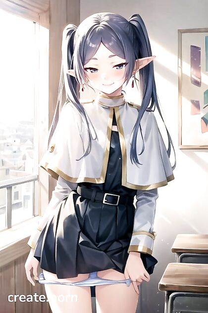 Mischievous Frieren Unzips Her Skirt in Class - Detailed Anime Bliss