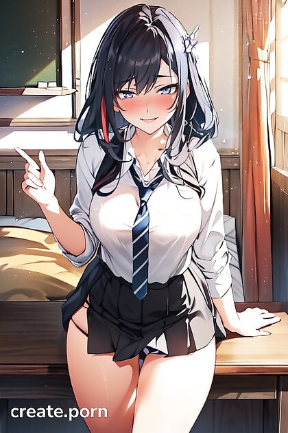 Mischievous Babe Smiling and Blushing, Seductively Eyeing the Viewer in Warm Anime Hentai Porn