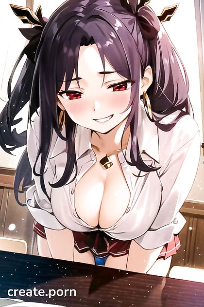 Blushingly Mischievous Ishtar Lifts Her School Skirt to Reveal Warm Cleavage