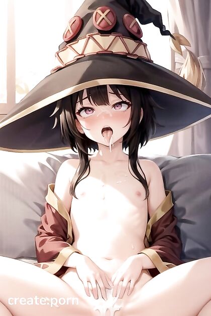 Skinny Megumin's Ecstatic Ahegao as She Enjoys Solo Pleasure and Creamy Bliss