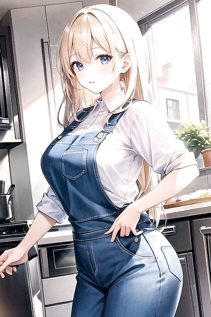 Blonde Hentai AI in Jeans and Apron Serving Up Hardcore Fun.