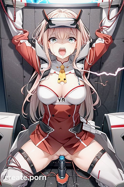 Zero Two in Robot Armor Pounds Her Pussy While Arms Stay Locked Together