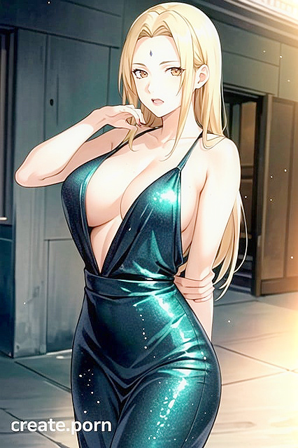 Tsunade Strips Seductively in Shiny Sequins Hands Bound Behind Her Back