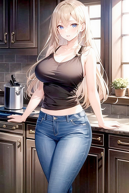 Blonde Haired, Blue Eyed Hentai AI Fucks in Kitchen