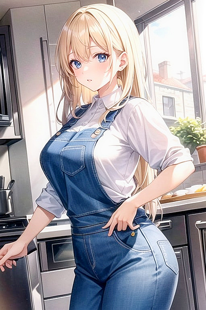 Blonde Hentai AI in Jeans and Apron Serving Up Hardcore Fun.